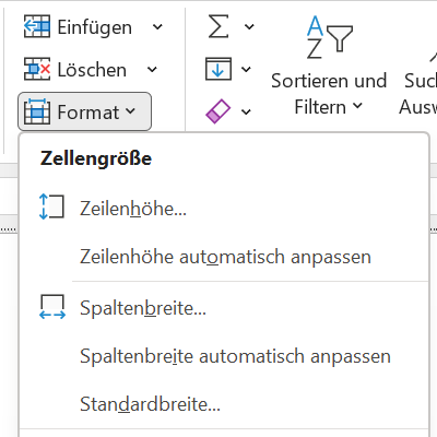 Start &gt; Zellen:Format