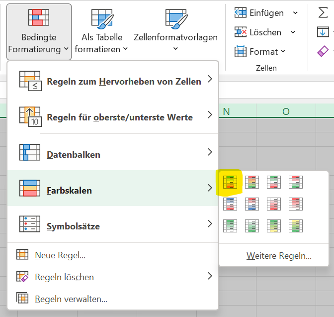 Start &gt; Formatvorlagen Formatierung &gt; Farbskalen