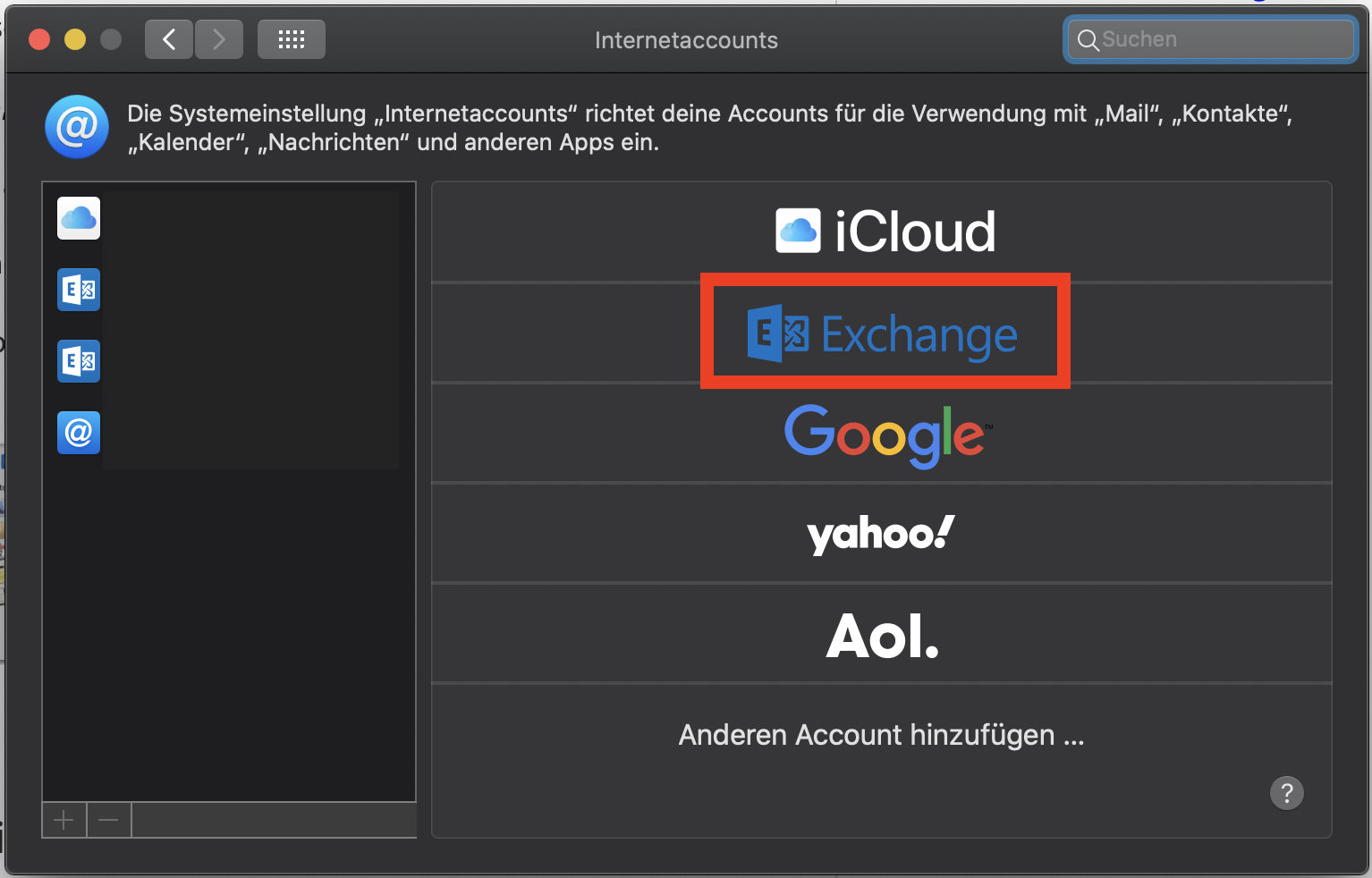 Exchange-Konto hinzufügen