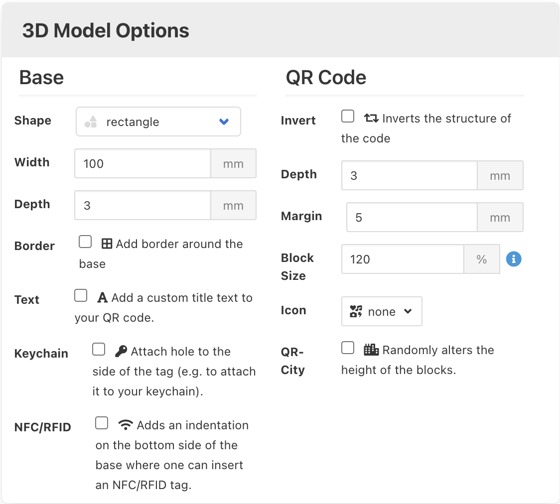 3D Model Options